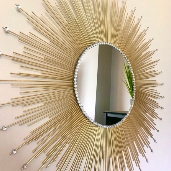 35" Gold Sunburst Mirror with Gems Home Decor Decorative Wall Mirror - Picture 2 of 9